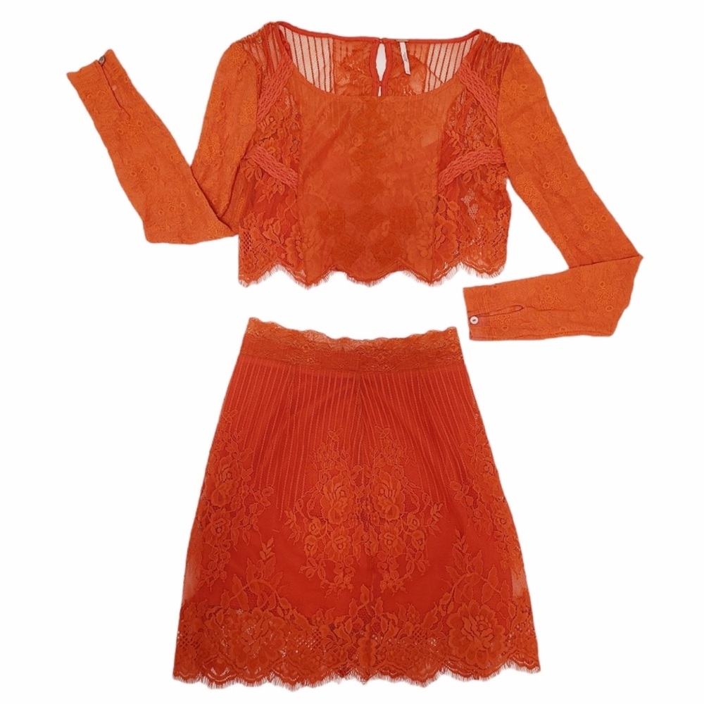 Free People Sheer Lace Crop Top and Skirt